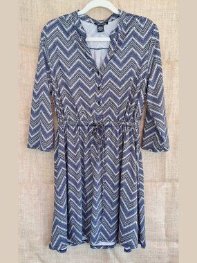 Robert Louis Chevron Tie Waist Dress L Stretch Work Travel